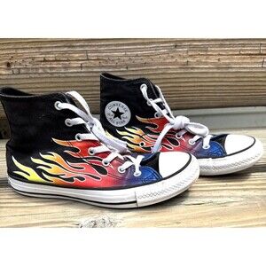 Converse Chuck Taylor All Star Cars Flames High Top Sneakers Kids 4.5 Womens 6.5
